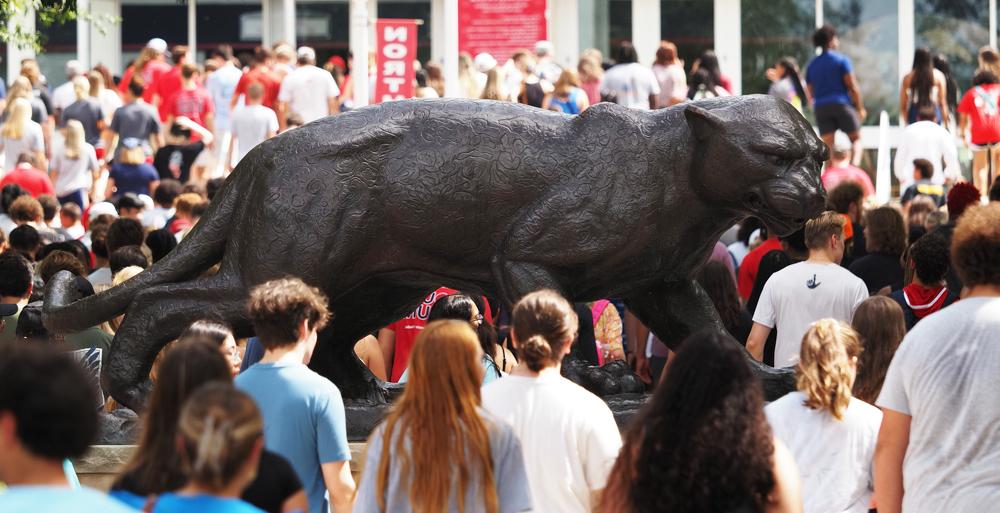 The University of South Alabama enrolled one of its largest freshman classes in 2023. Students gather at Moulton Tower and Alumni Plaza prior to Convocation. data-lightbox='featured'